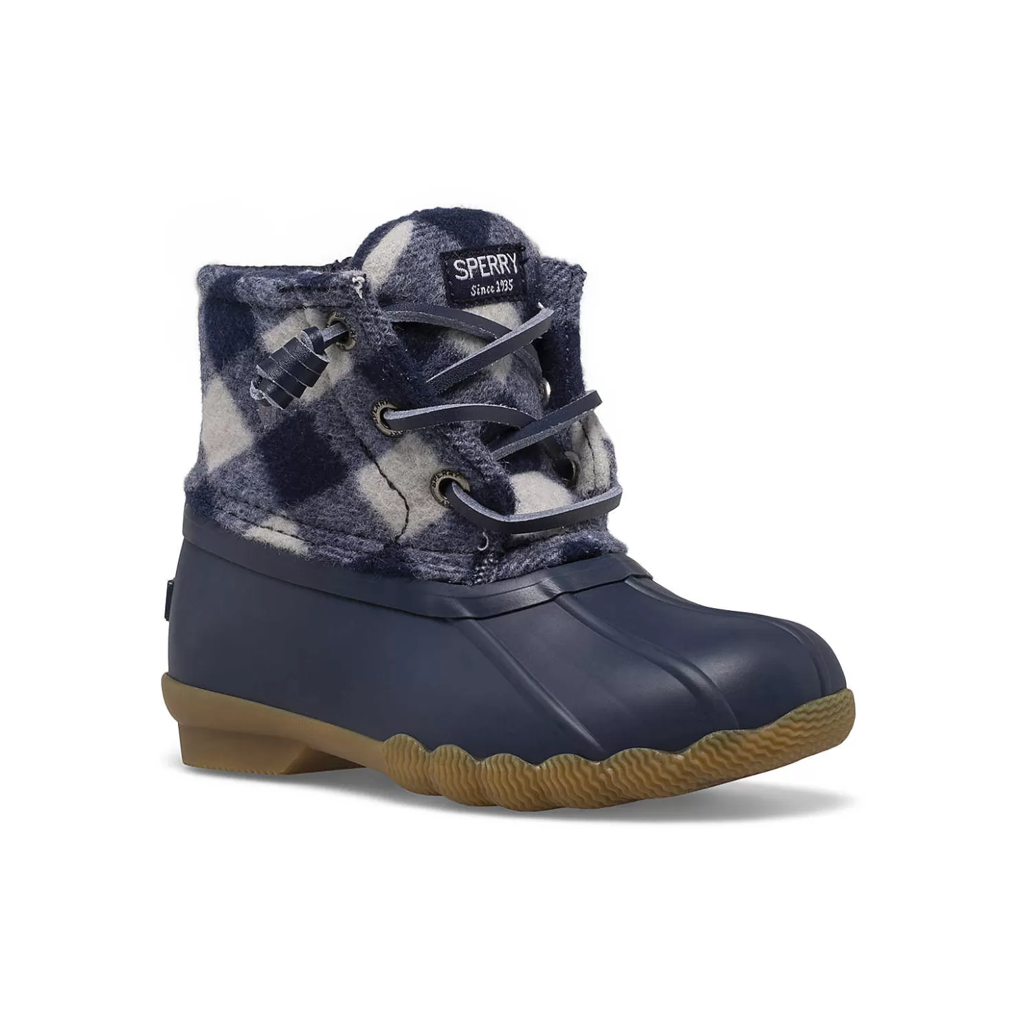 Boots | Big Kid (sizes 10.5 & up) | Sperry Big Kid's Saltwater Junior Duck Boot Navy Plaid