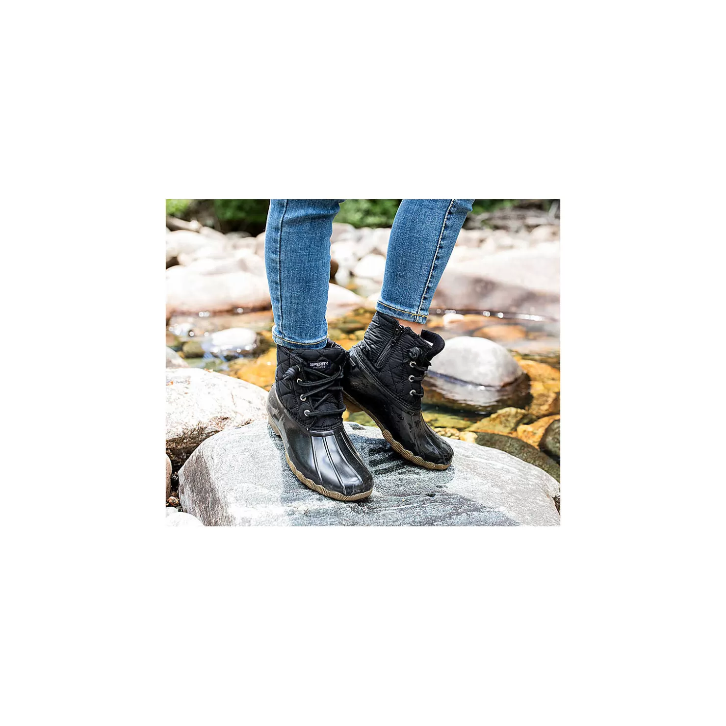 Big Kid (sizes 10.5 & up) | Boots | Sperry Big Kid's Saltwater Nylon Quilt Duck Boot Black