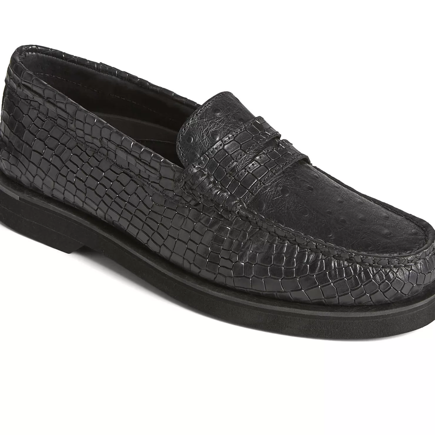 Authentic Original Boat Shoe | Sale | Sperry Men's Authentic Original™ Penny Double Sole Croc Embossed Loafer Black