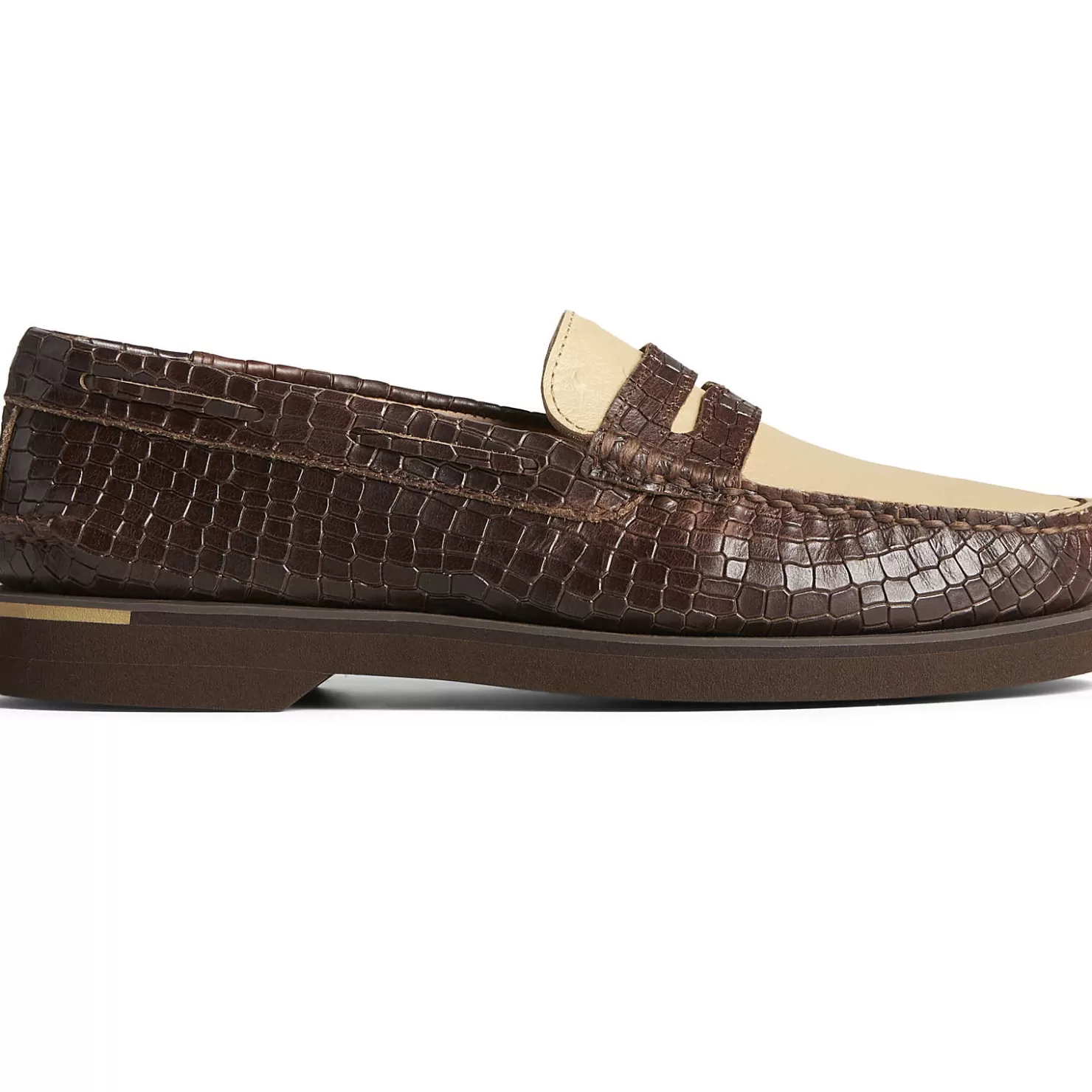 Authentic Original Boat Shoe | Sale | Sperry Men's Authentic Original™ Penny Double Sole Croc Embossed Loafer Brown