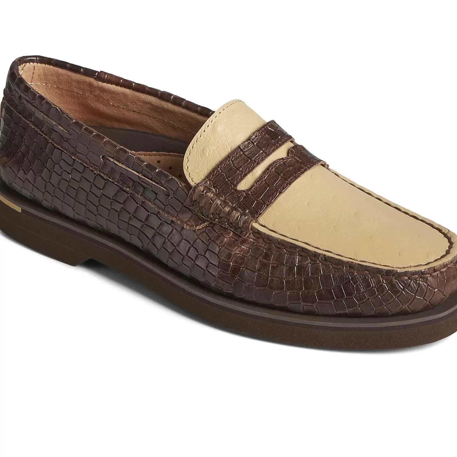 Authentic Original Boat Shoe | Sale | Sperry Men's Authentic Original™ Penny Double Sole Croc Embossed Loafer Brown