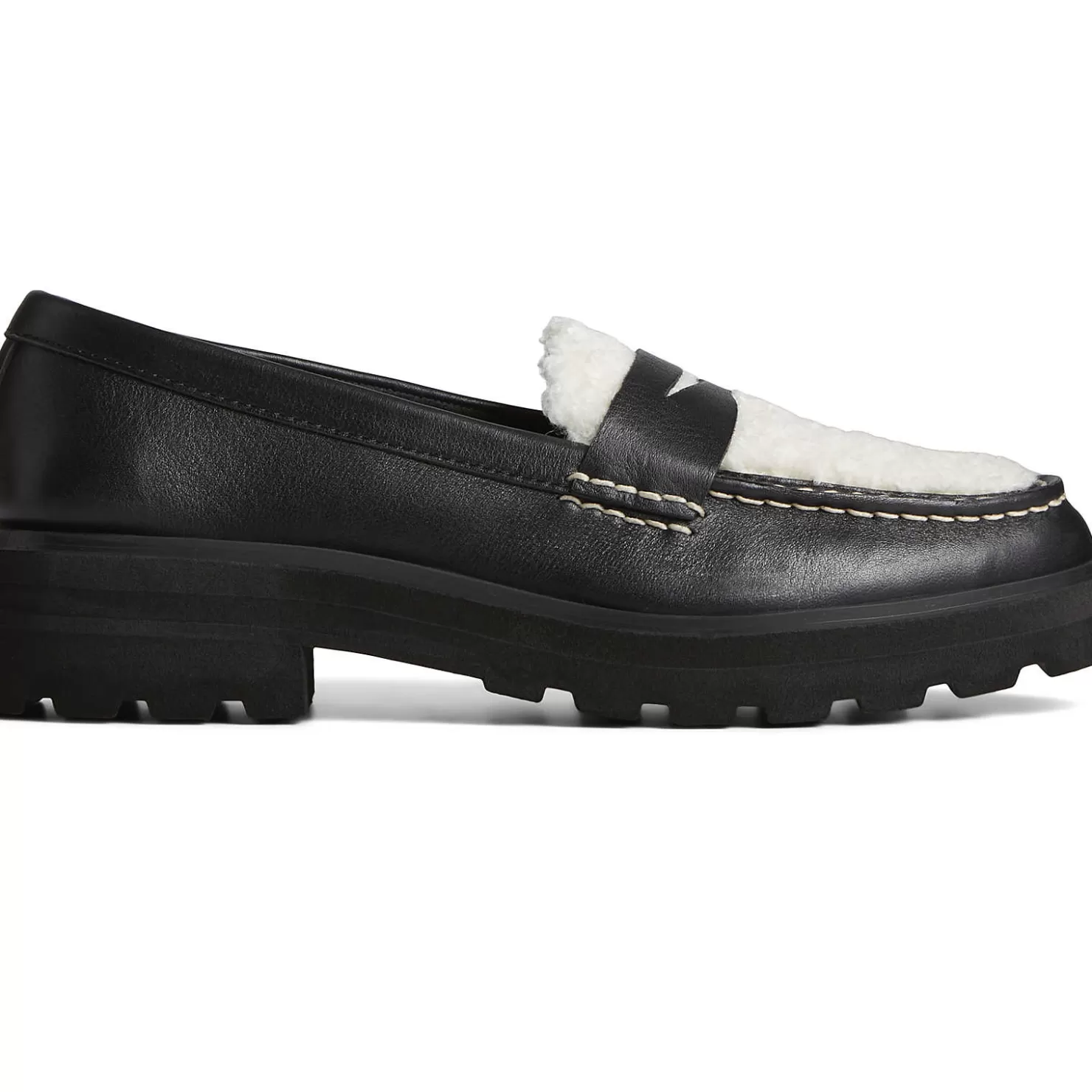 Sale | Flats & Loafers | Sperry Women's Lug Penny Loafer Black/White