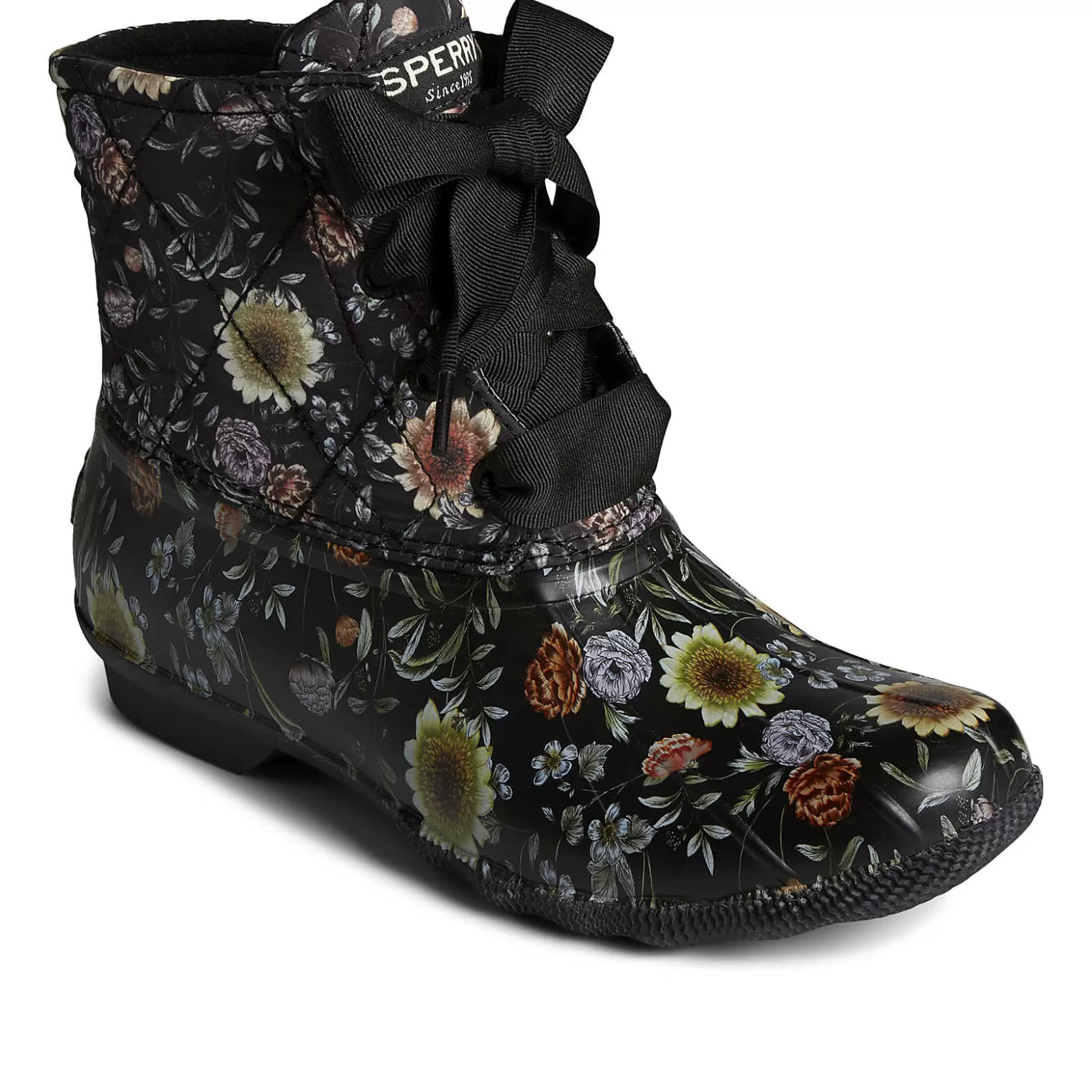 Saltwater Duck Boot | Sale | Sperry Women's Saltwater Floral Duck Boot Black