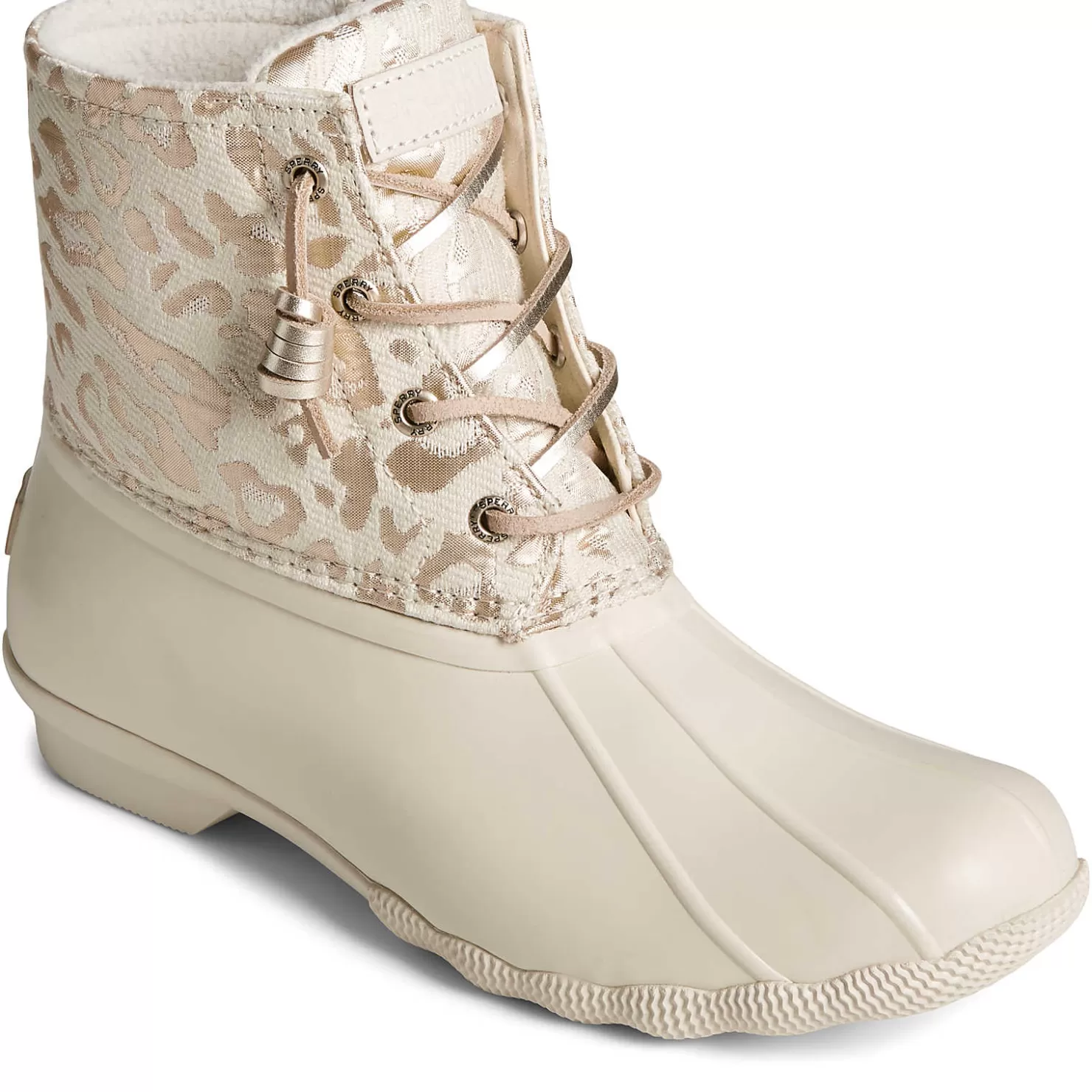 Saltwater Duck Boot | Sale | Sperry Women's Saltwater Metallic Jacquard Duck Boot Ivory