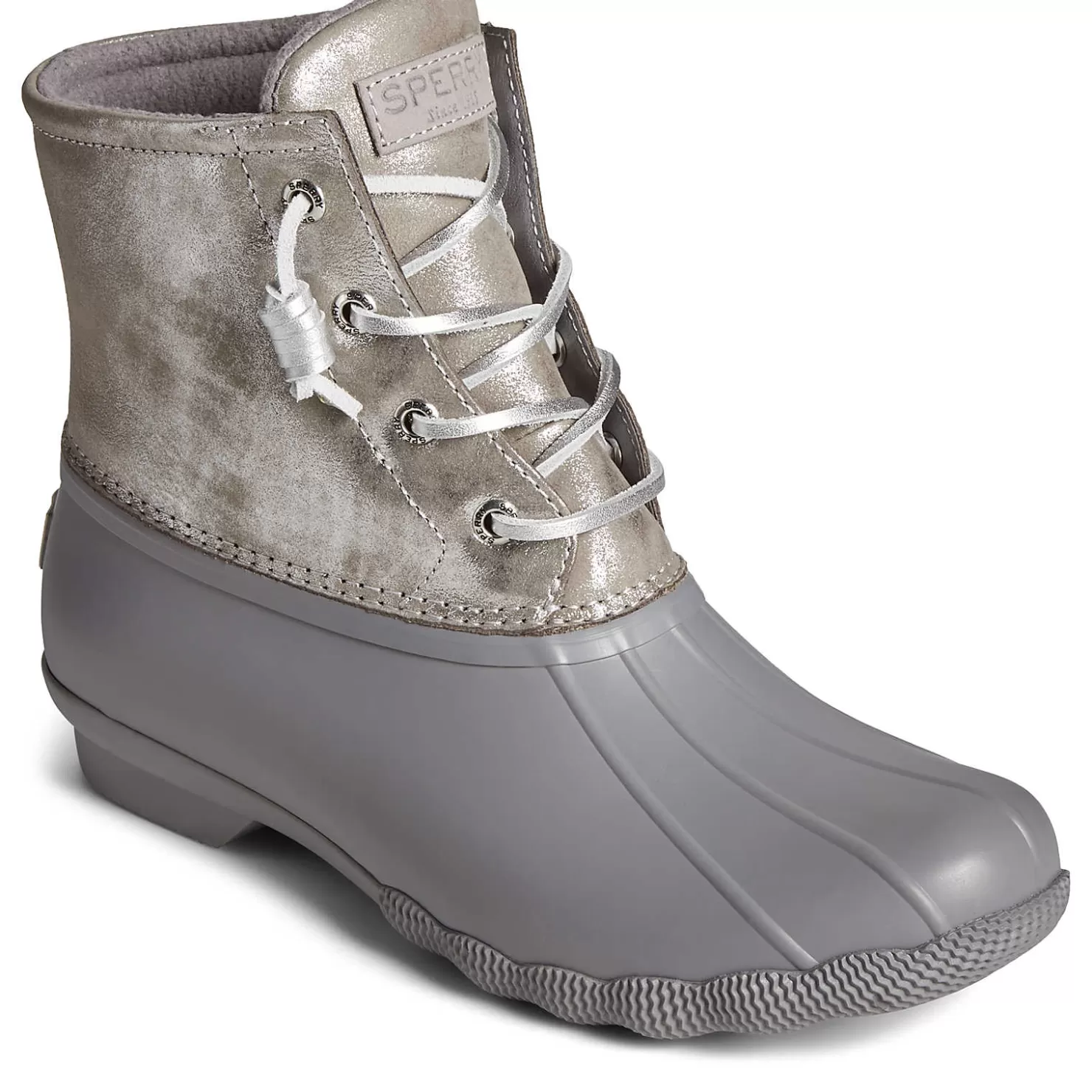 Saltwater Duck Boot | Sale | Sperry Women's Saltwater Metallic Leather Duck Boot Silver