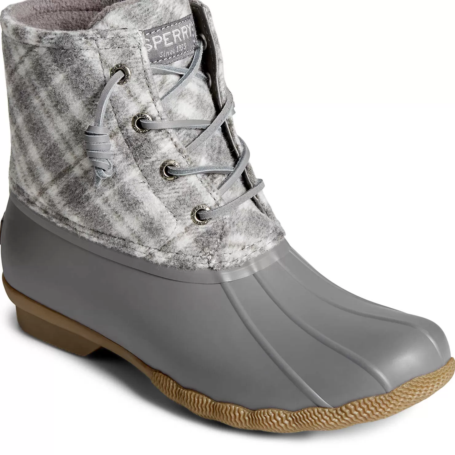 Saltwater Duck Boot | Sale | Sperry Women's Saltwater Plaid Wool Duck Boot Grey